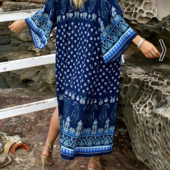 Absolutely stunning duster kimono in a striking paisley, Indian inspired print!! - Picture 6 of 16